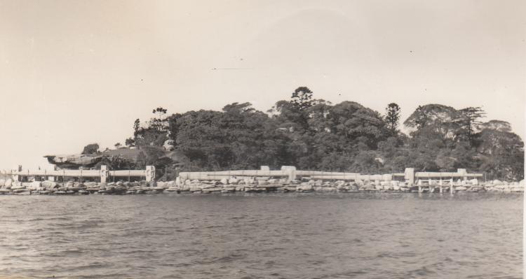 15-inch gun barrels on Clark Island, 1949