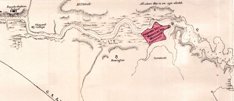 Map showing proposed site of the Newington magazine